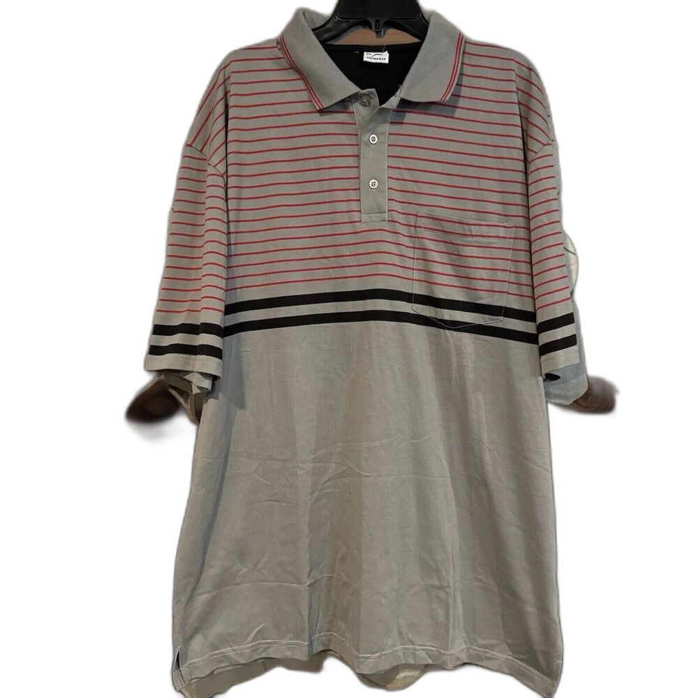 Gioberti Men Polo Shirt 3XL Gray Red Striped Short Sleeve Pocket Casual Big Tall